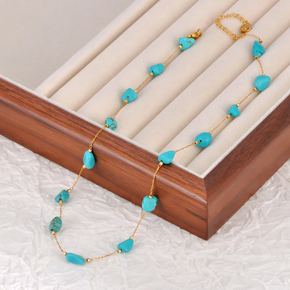 Lokaer Colorful Natural Stone Beads Necklace Bracelet Sets for Women Trendy Bohemia Stainless Steel Handmade Jewelry Tiki N24081
