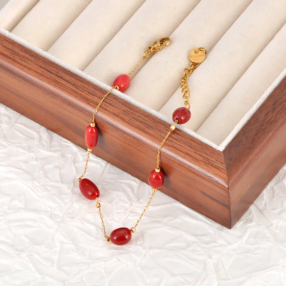 Lokaer Colorful Natural Stone Beads Necklace Bracelet Sets for Women Trendy Bohemia Stainless Steel Handmade Jewelry Tiki N24081