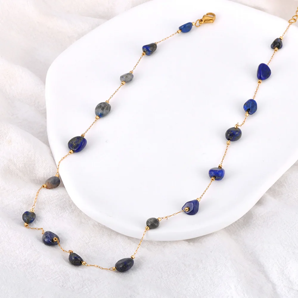 Lokaer Colorful Natural Stone Beads Necklace Bracelet Sets for Women Trendy Bohemia Stainless Steel Handmade Jewelry Tiki N24081