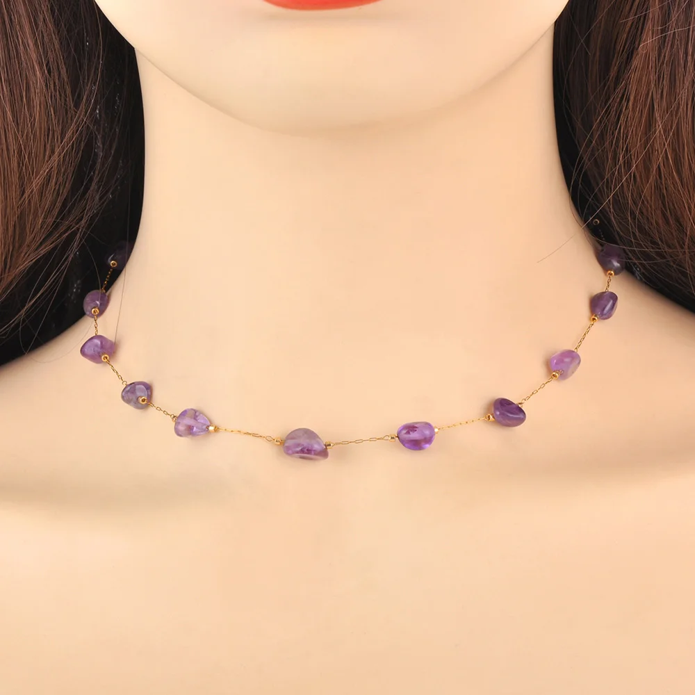 Lokaer Colorful Natural Stone Beads Necklace Bracelet Sets for Women Trendy Bohemia Stainless Steel Handmade Jewelry Tiki N24081