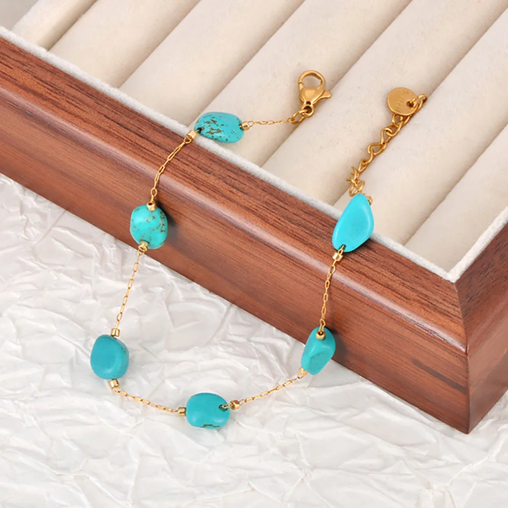 Lokaer Colorful Natural Stone Beads Necklace Bracelet Sets for Women Trendy Bohemia Stainless Steel Handmade Jewelry Tiki N24081