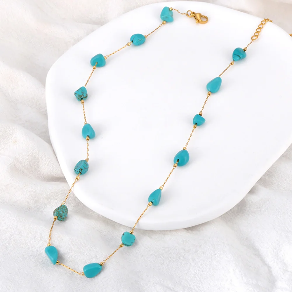 Lokaer Colorful Natural Stone Beads Necklace Bracelet Sets for Women Trendy Bohemia Stainless Steel Handmade Jewelry Tiki N24081