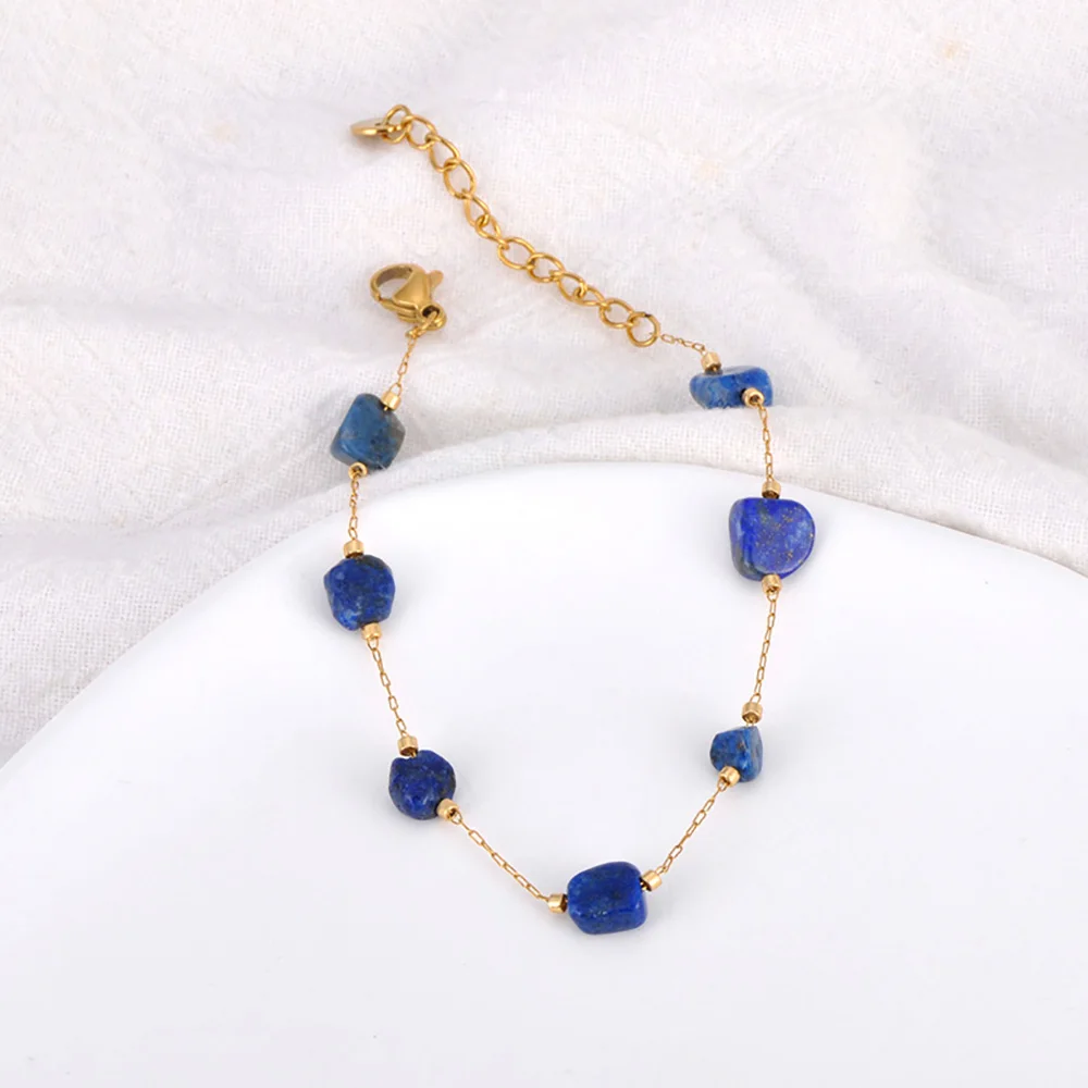 Lokaer Colorful Natural Stone Beads Necklace Bracelet Sets for Women Trendy Bohemia Stainless Steel Handmade Jewelry Tiki N24081