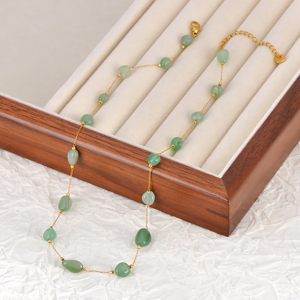 Lokaer Colorful Natural Stone Beads Necklace Bracelet Sets for Women Trendy Bohemia Stainless Steel Handmade Jewelry Tiki N24081