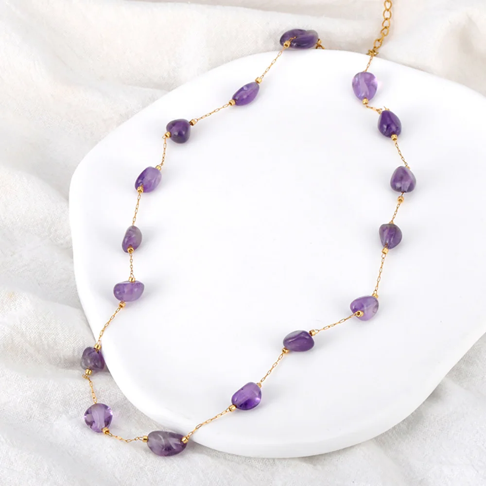 Lokaer Colorful Natural Stone Beads Necklace Bracelet Sets for Women Trendy Bohemia Stainless Steel Handmade Jewelry Tiki N24081