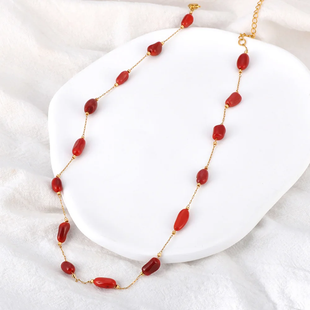 Lokaer Colorful Natural Stone Beads Necklace Bracelet Sets for Women Trendy Bohemia Stainless Steel Handmade Jewelry Tiki N24081