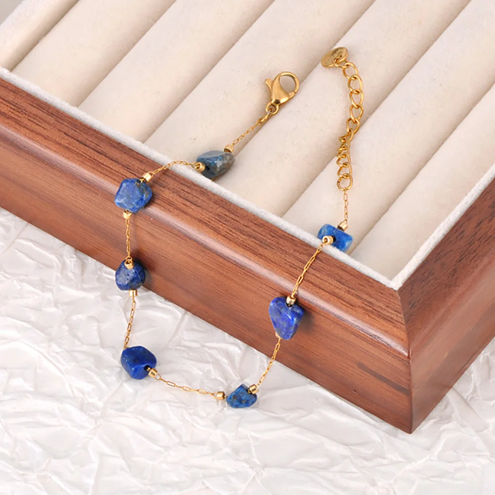 Lokaer Colorful Natural Stone Beads Necklace Bracelet Sets for Women Trendy Bohemia Stainless Steel Handmade Jewelry Tiki N24081