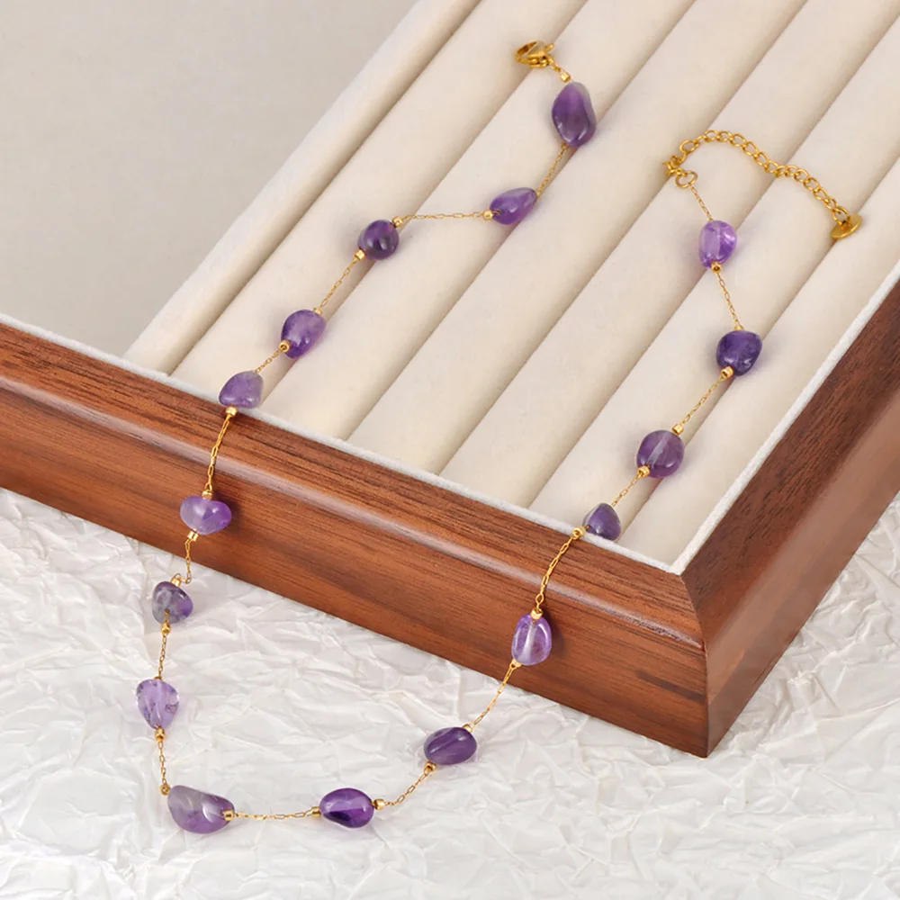 Lokaer Colorful Natural Stone Beads Necklace Bracelet Sets for Women Trendy Bohemia Stainless Steel Handmade Jewelry Tiki N24081