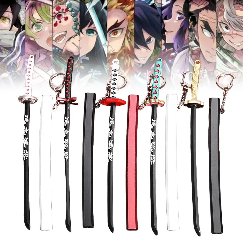6.7inch Metal Demon Slayer Katana Anime Kimetsu No Yaiba Tanjirou Ninja Knife Real Japanese Katana Mini Samurai Sabre Toy Gift
