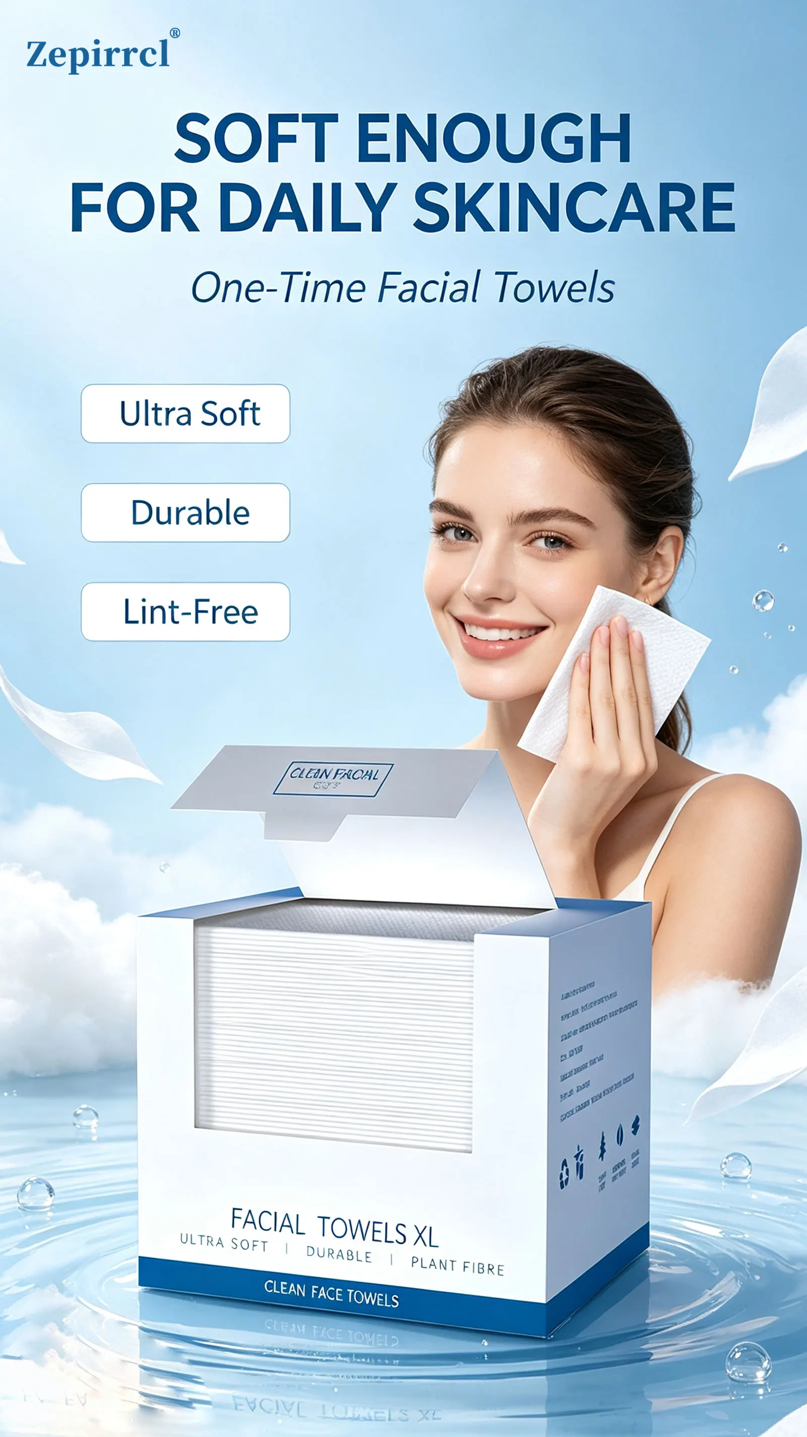 26*30cm Box of Disposable Face Towels, Thickened and Large Size, for Cleansing the Skin, Suitable for All Skin Types, Unisex, 40 Wipes/Box