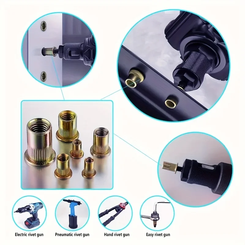 220Pcs Color-Coated Carbon Steel Rivet Nut Assortment, M3-M10 Rivet Nuts, For Car Bumpers, License Plates, Doors & Windows Insta