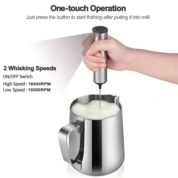 Rechargeable Stainless Steel Milk Frother 2 Speeds for Latte Cappuccino Espresso Home And Barista Use