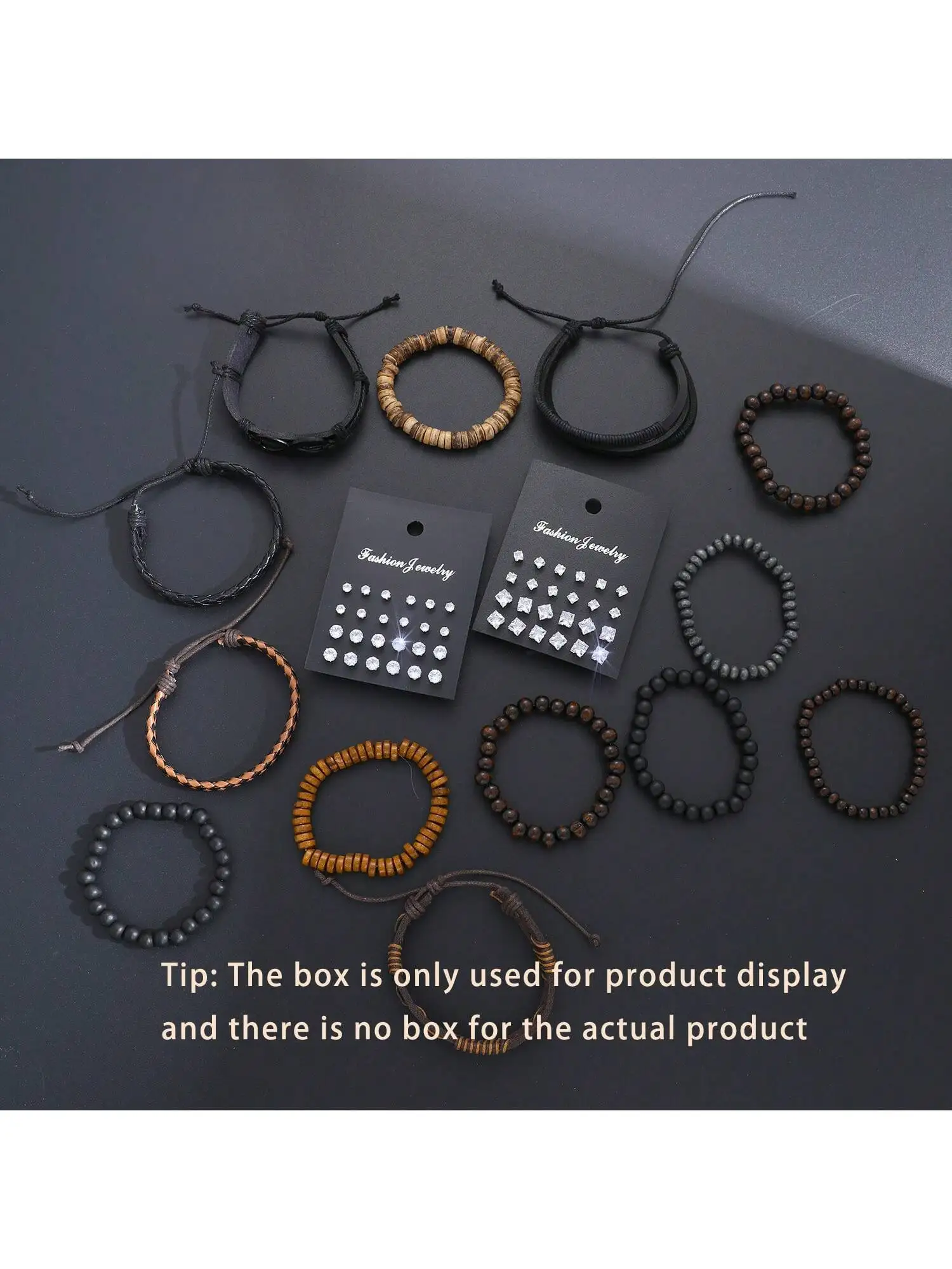 61 pcs of retro casual men's earrings+bead bracelet set for men's daily wear, gifts for boyfriends and friends during holidays