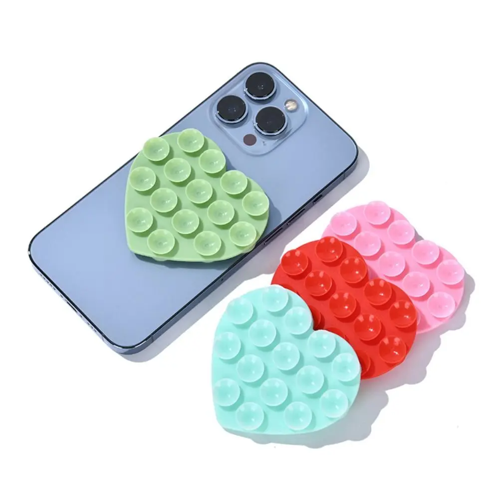 Heart-shape Sucker Support Silicone Sucker Strong Adsorption Mobile Phone Fixed Pad Hand-Free Washable Suction Cup Bracket