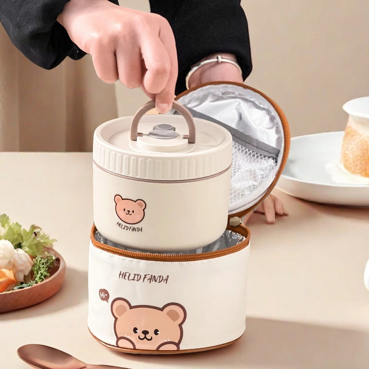 WORTHBUY Portable Cute Bear 304 Stainless Steel Insulated Bento Lunch Box Microwave Sealed Lunch Container For Kids Students