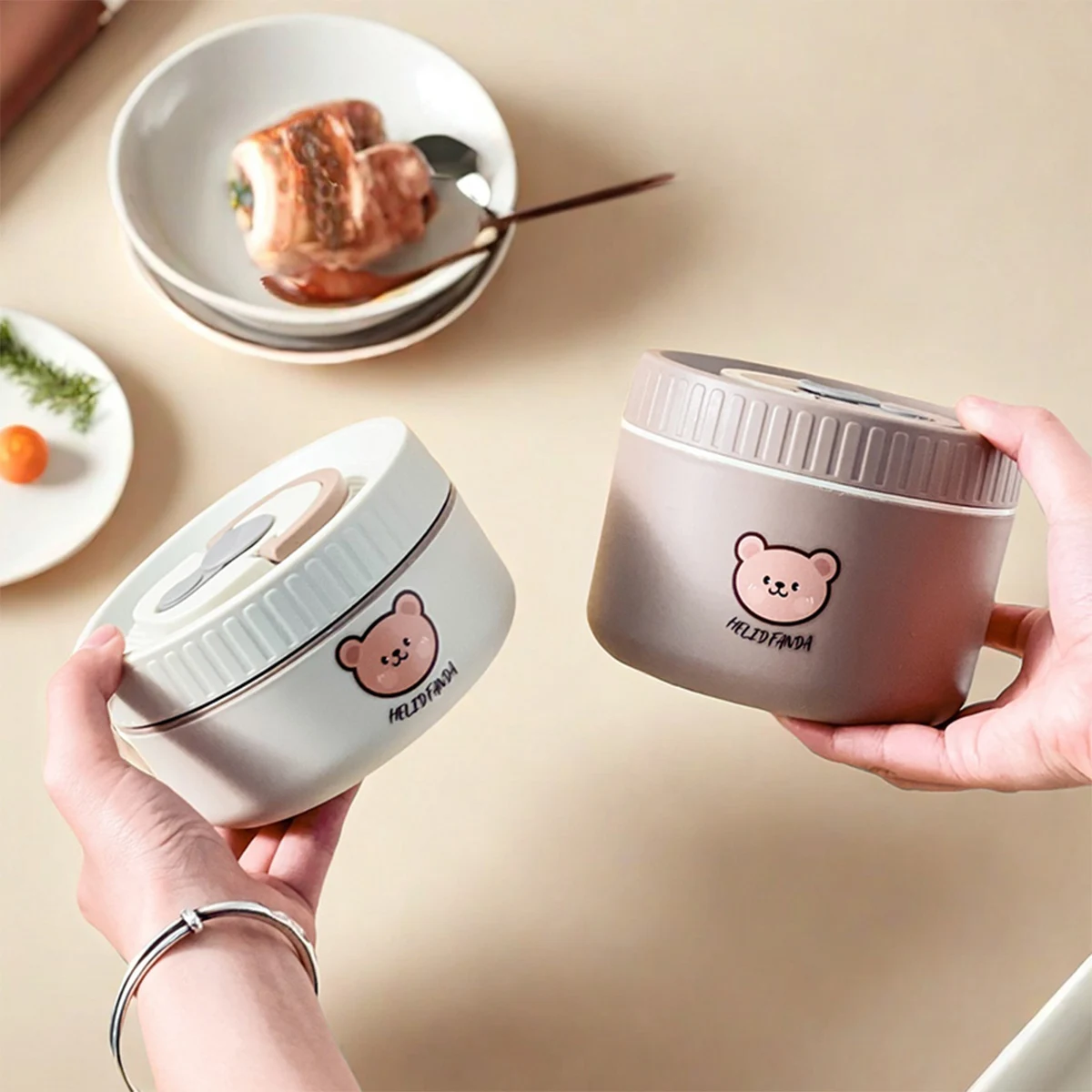 WORTHBUY Portable Cute Bear 304 Stainless Steel Insulated Bento Lunch Box Microwave Sealed Lunch Container For Kids Students
