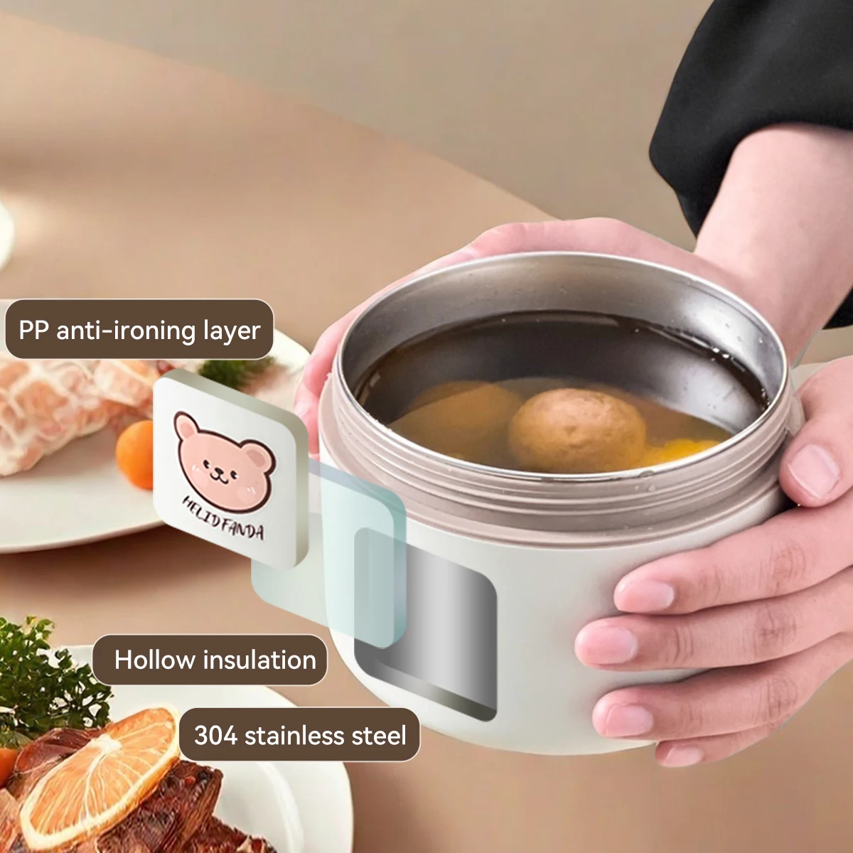 WORTHBUY Portable Cute Bear 304 Stainless Steel Insulated Bento Lunch Box Microwave Sealed Lunch Container For Kids Students