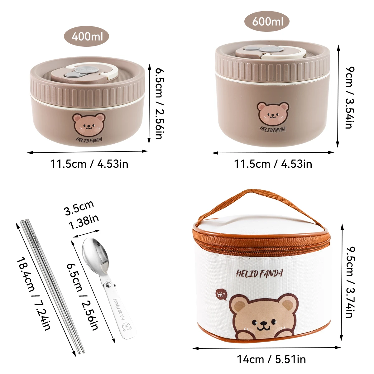 WORTHBUY Portable Cute Bear 304 Stainless Steel Insulated Bento Lunch Box Microwave Sealed Lunch Container For Kids Students