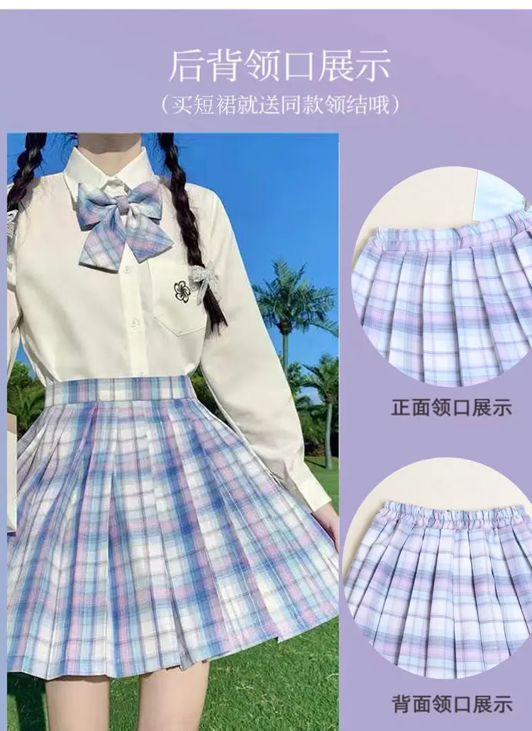 Teen Girls Checkered Skirt Children College Style Clothing Spring Summer Kid Fashion JK Striped Pleated Skirt+Bow Tie 3-12 Years