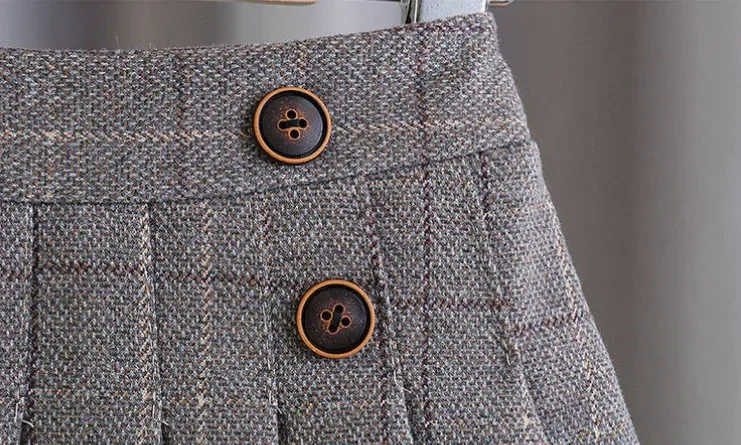 Kids Girls Pleated Skirts Woolen Plaid Skirts 2024 New Arrival Children Princess Coffee Black Skirts School Wear Clothes 3-16Y
