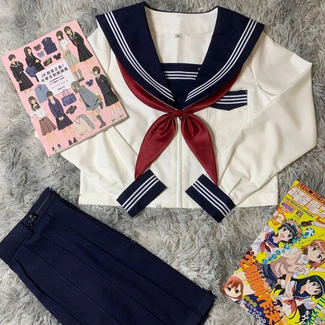 Preppy Style JK Uniform Set White Three Stripes Design Navy Blue Skirt Japanese School Inspired Basic Campus Outfit For Girls