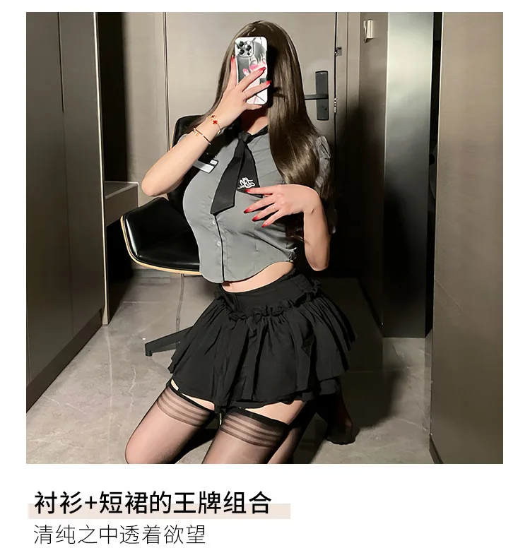 2024 New Sexy Pure Desire Lapel Single Breasted Short Sleeve Shirt Top+high Waisted Pleasted Short Dress Two Piece Set MC0K