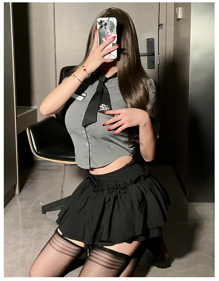 2024 New Sexy Pure Desire Lapel Single Breasted Short Sleeve Shirt Top+high Waisted Pleasted Short Dress Two Piece Set MC0K