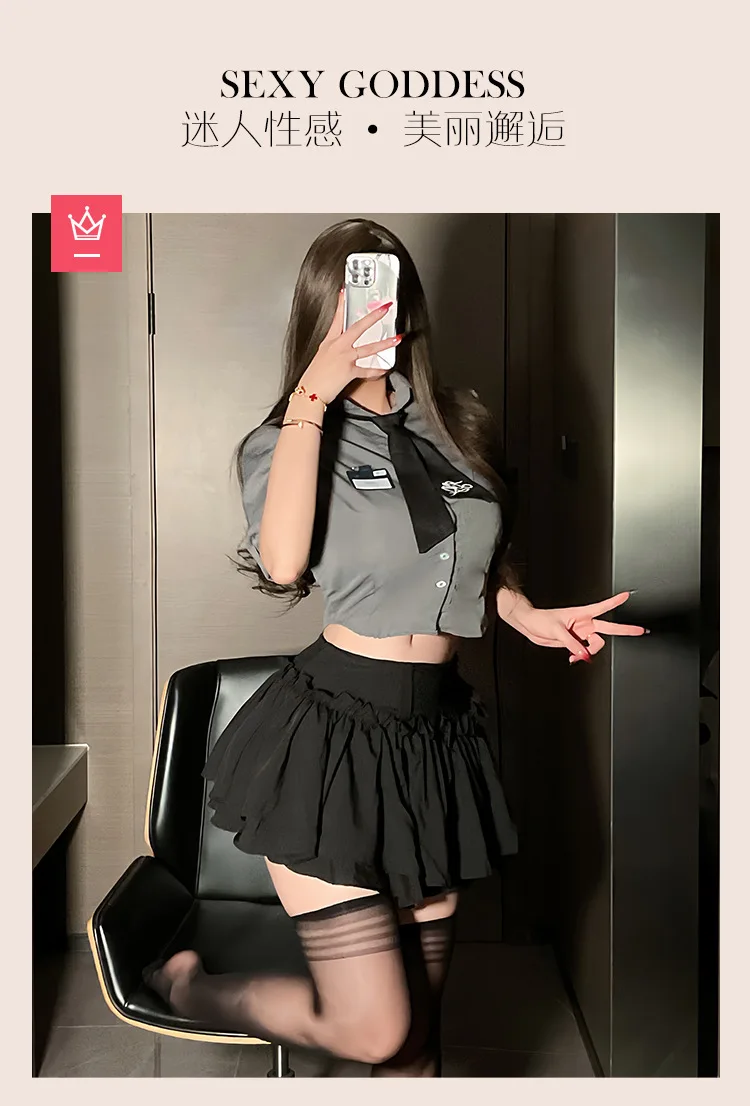 2024 New Sexy Pure Desire Lapel Single Breasted Short Sleeve Shirt Top+high Waisted Pleasted Short Dress Two Piece Set MC0K
