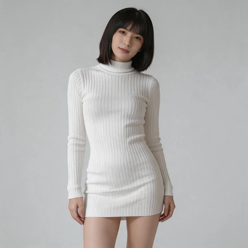 Women Transparent Sexy See Through Mini Dress Korean Outdoor Expose White Sheer Slim Fit Above Knee Longsleeve Crop Skirts