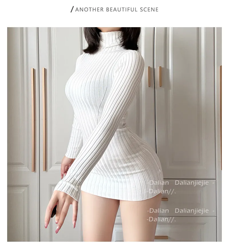 Women Transparent Sexy See Through Mini Dress Korean Outdoor Expose White Sheer Slim Fit Above Knee Longsleeve Crop Skirts