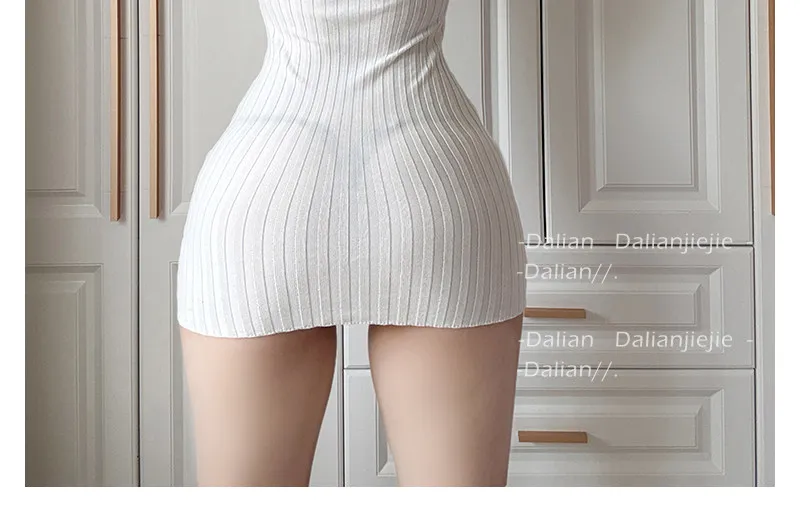 Women Transparent Sexy See Through Mini Dress Korean Outdoor Expose White Sheer Slim Fit Above Knee Longsleeve Crop Skirts