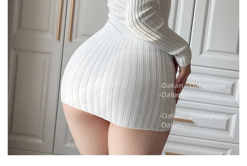 Women Transparent Sexy See Through Mini Dress Korean Outdoor Expose White Sheer Slim Fit Above Knee Longsleeve Crop Skirts