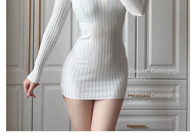 Women Transparent Sexy See Through Mini Dress Korean Outdoor Expose White Sheer Slim Fit Above Knee Longsleeve Crop Skirts