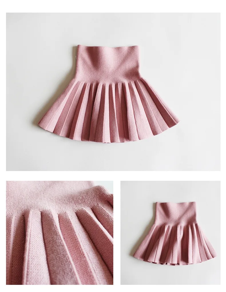 1pcs Girls Knit Skirts Baby Autumn Winter Princess Pleated Skirts Childrens Student High Waist Mini Tutu Skirts Kids Solid Dress