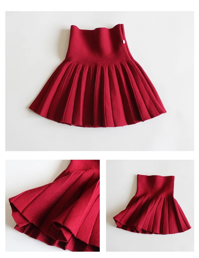 1pcs Girls Knit Skirts Baby Autumn Winter Princess Pleated Skirts Childrens Student High Waist Mini Tutu Skirts Kids Solid Dress