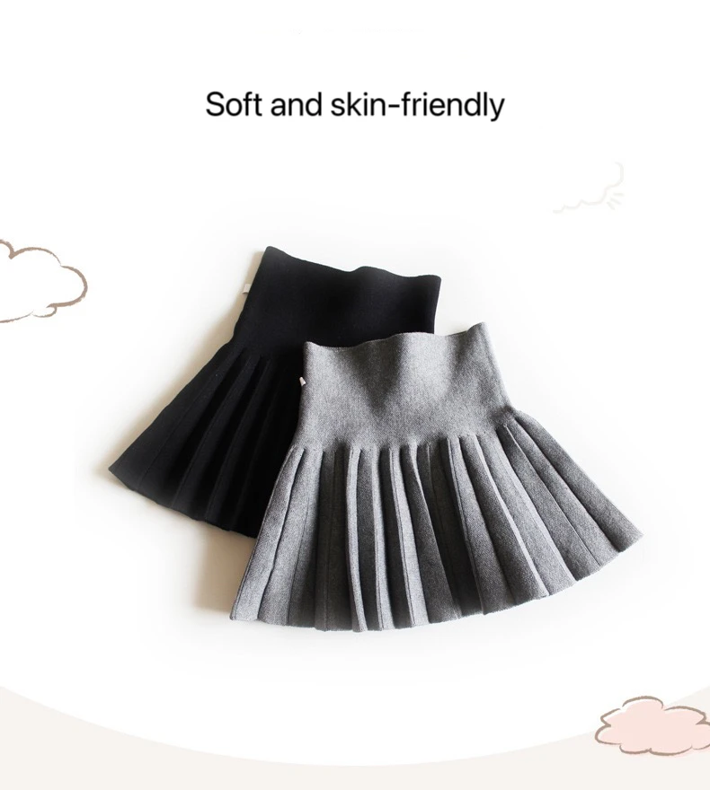 1pcs Girls Knit Skirts Baby Autumn Winter Princess Pleated Skirts Childrens Student High Waist Mini Tutu Skirts Kids Solid Dress