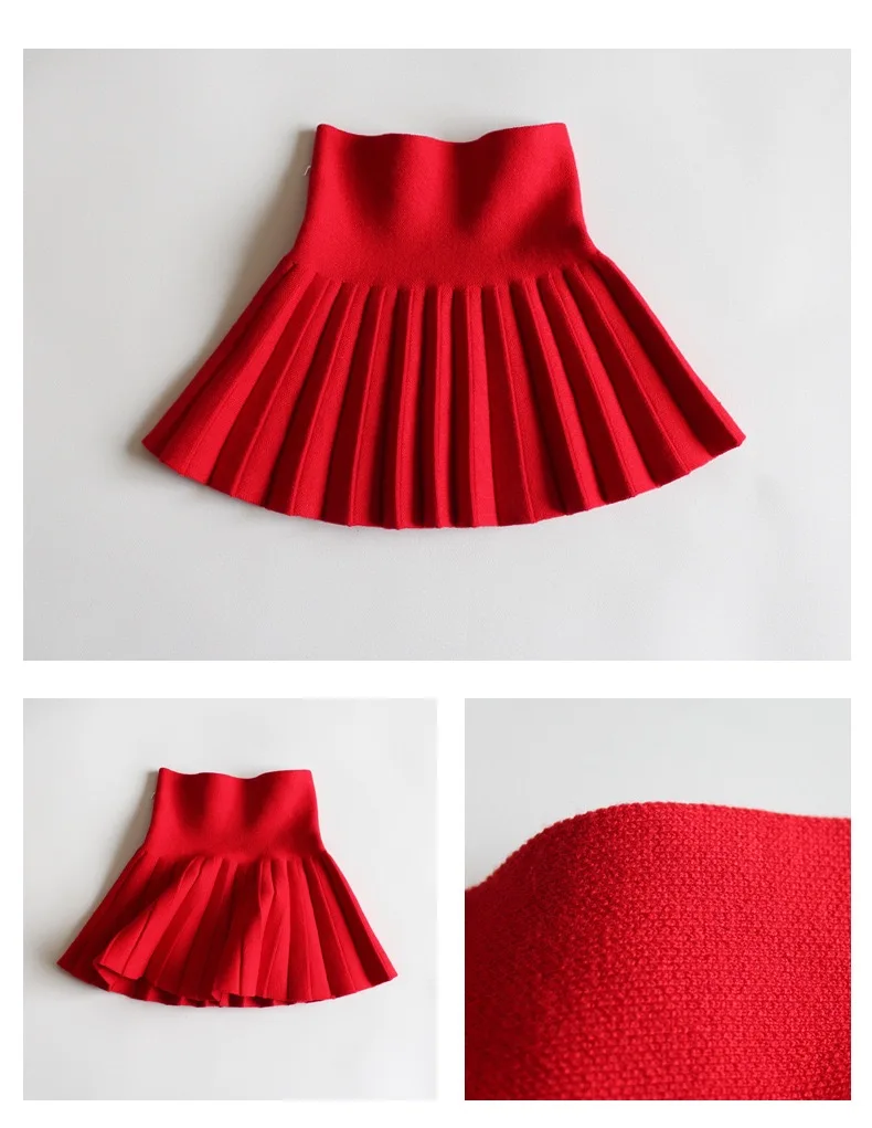 1pcs Girls Knit Skirts Baby Autumn Winter Princess Pleated Skirts Childrens Student High Waist Mini Tutu Skirts Kids Solid Dress