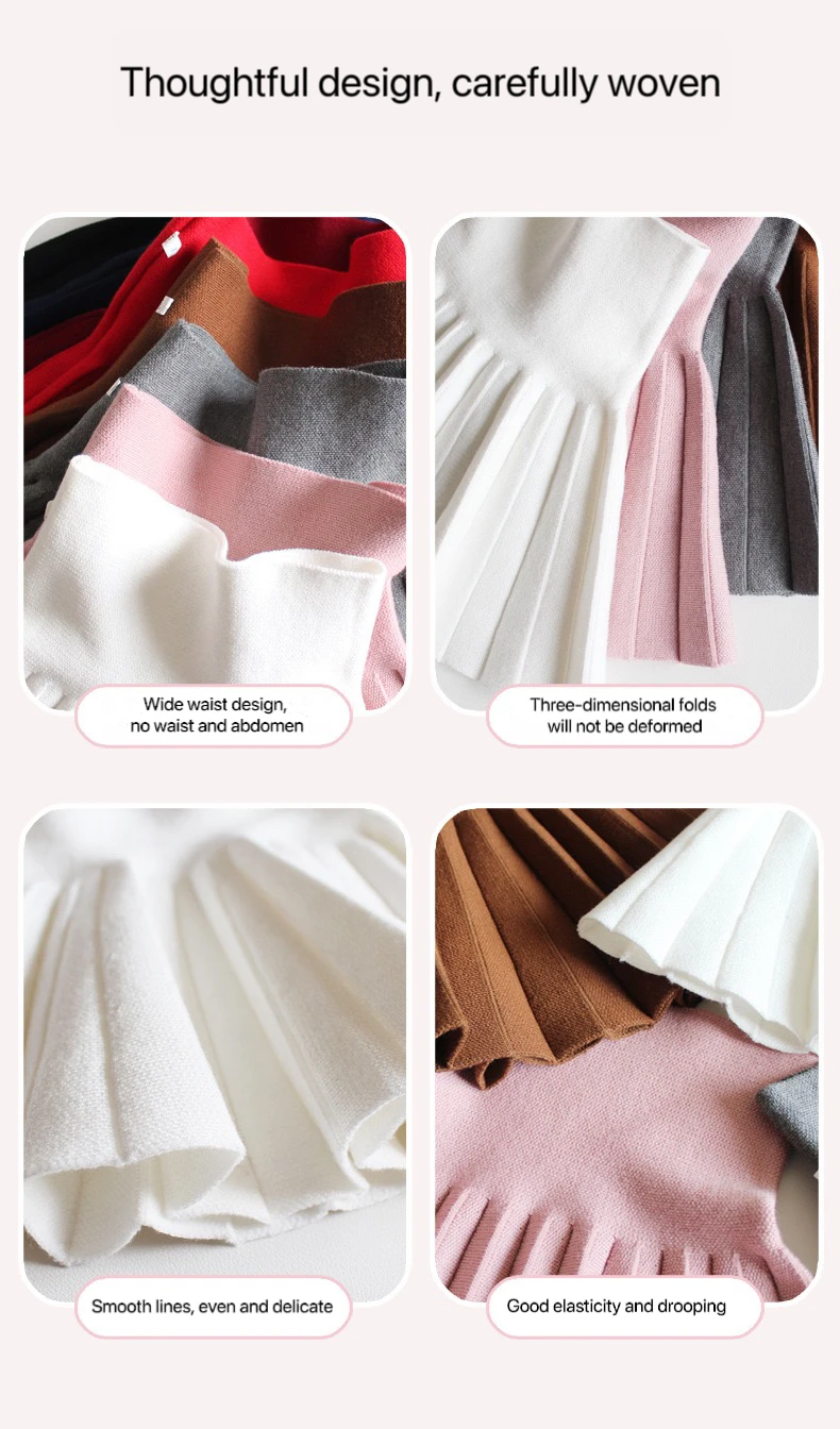 1pcs Girls Knit Skirts Baby Autumn Winter Princess Pleated Skirts Childrens Student High Waist Mini Tutu Skirts Kids Solid Dress