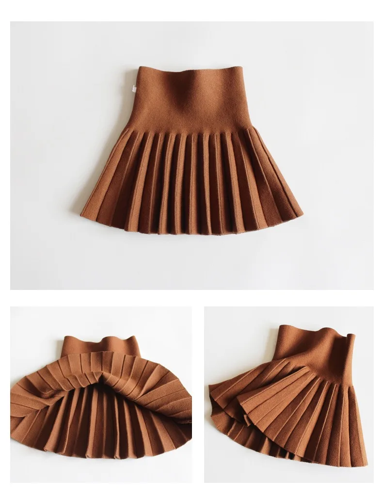 1pcs Girls Knit Skirts Baby Autumn Winter Princess Pleated Skirts Childrens Student High Waist Mini Tutu Skirts Kids Solid Dress