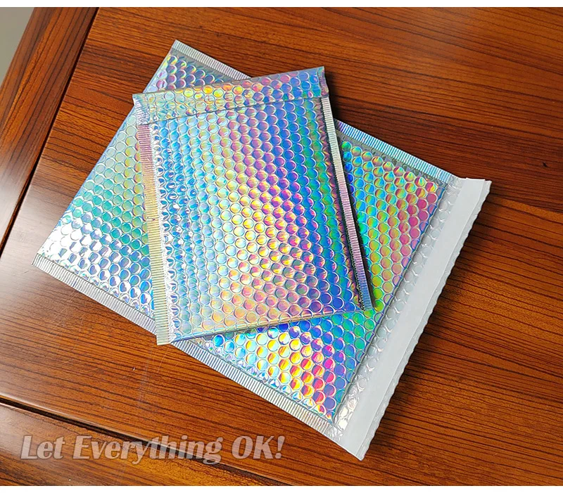 50Pcs Bubble Mailers Aluminized Foil Bags Laser Rainbow Shipping Envelope Self Seal Postal Bags Gift&Book Express Packaging Bags