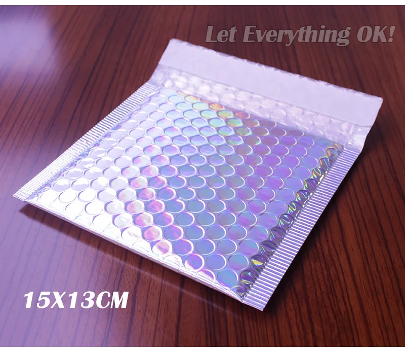 50Pcs Bubble Mailers Aluminized Foil Bags Laser Rainbow Shipping Envelope Self Seal Postal Bags Gift&Book Express Packaging Bags