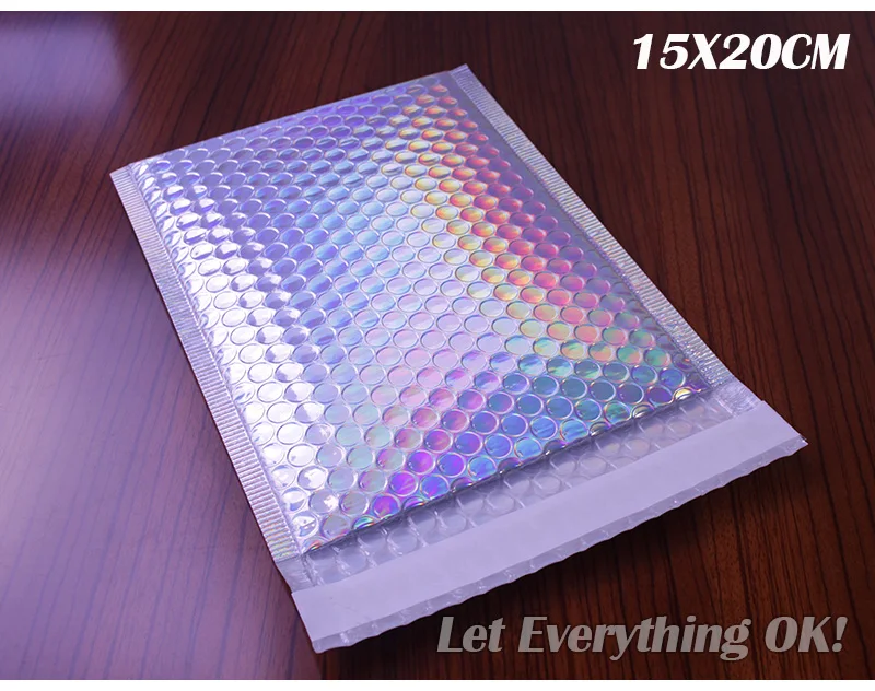 50Pcs Bubble Mailers Aluminized Foil Bags Laser Rainbow Shipping Envelope Self Seal Postal Bags Gift&Book Express Packaging Bags