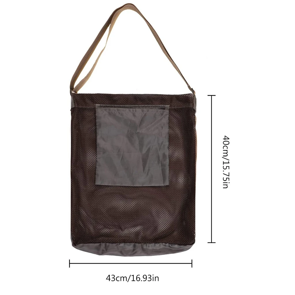 43*40cm Outdoor Camping Mushroom Picking Mesh Pouches Portable Mutifunction Brown Foraging Bag Kids Beach Toys Storage Organizer