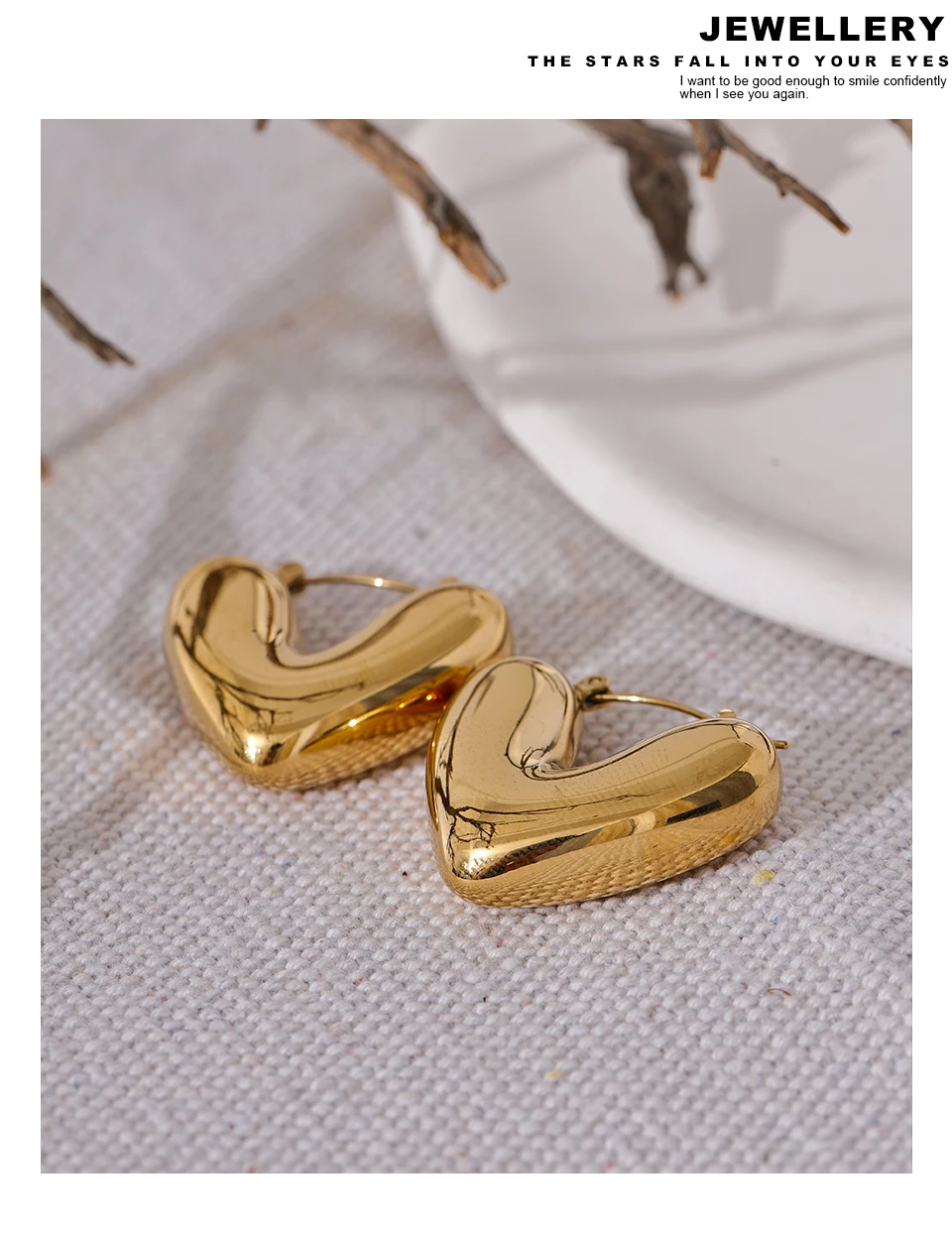 Yhpup Fat Fashion Stainless Steel Heart Chunky Hoop Earrings Charm Metal Texture Rust Proof Versatile Jewelry