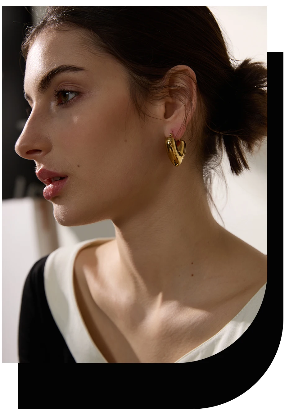 Yhpup Fat Fashion Stainless Steel Heart Chunky Hoop Earrings Charm Metal Texture Rust Proof Versatile Jewelry