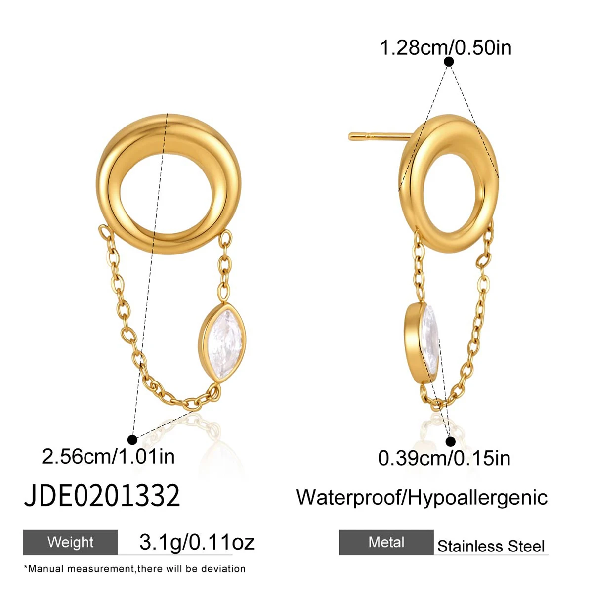 Youthway New Chic 18K Gold PVD Plated Zircon Round Necklace Earring Set For Women Fashion Stainless Steel Waterproof Jewelry