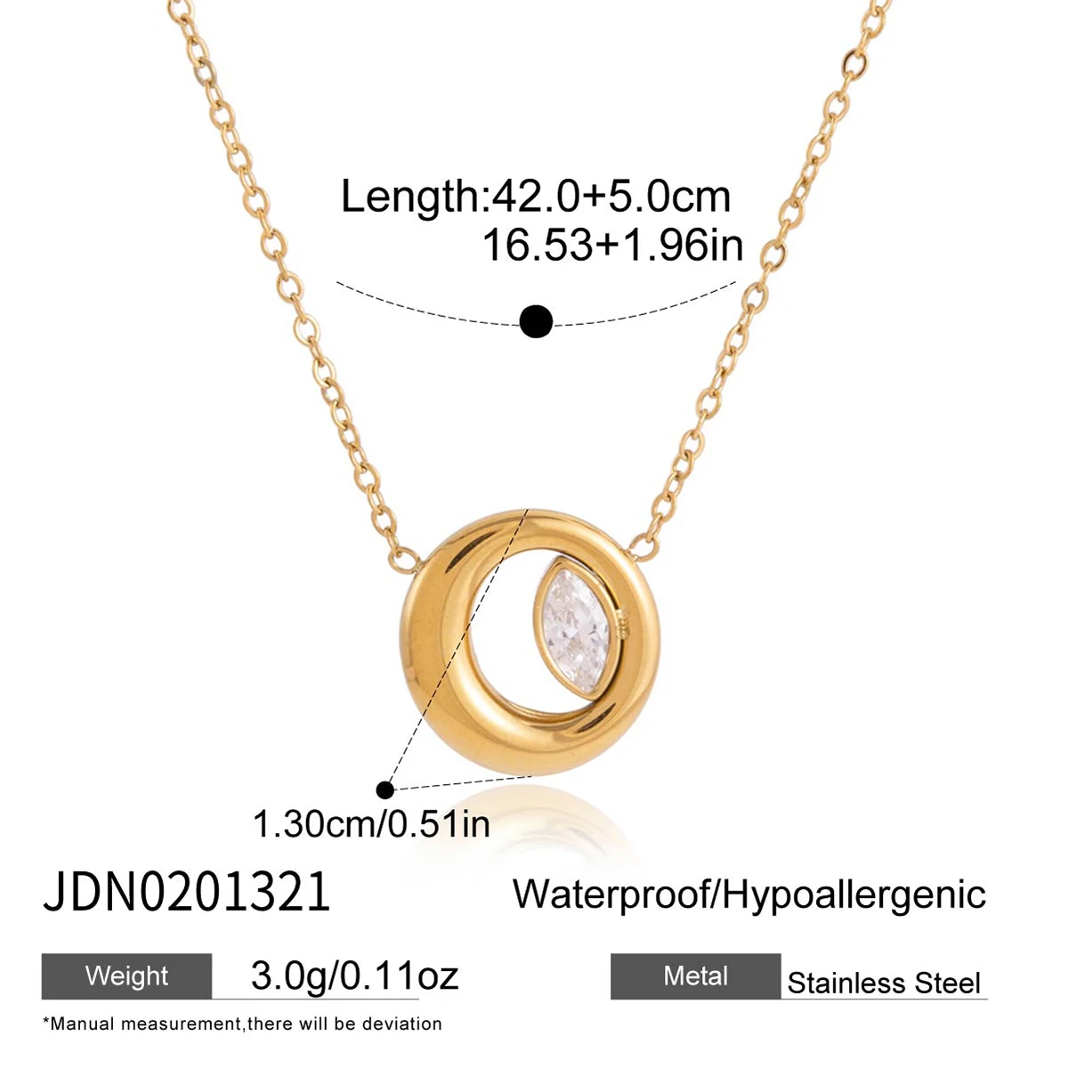 Youthway New Chic 18K Gold PVD Plated Zircon Round Necklace Earring Set For Women Fashion Stainless Steel Waterproof Jewelry