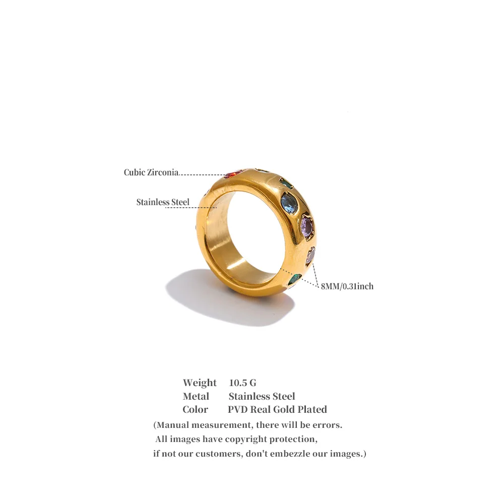 Yhpup Size 6789 Stainless Steel Colorful Cubic Zirconia Casting Ring High Quality Fashion Metal Delicate Stylish Popular Jewelry