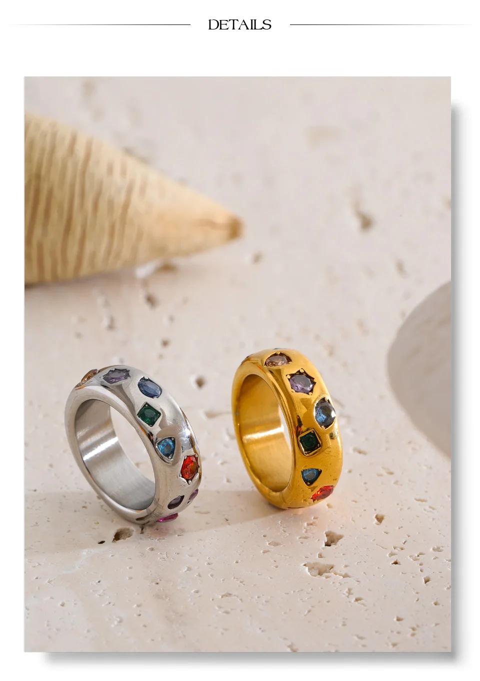 Yhpup Size 6789 Stainless Steel Colorful Cubic Zirconia Casting Ring High Quality Fashion Metal Delicate Stylish Popular Jewelry