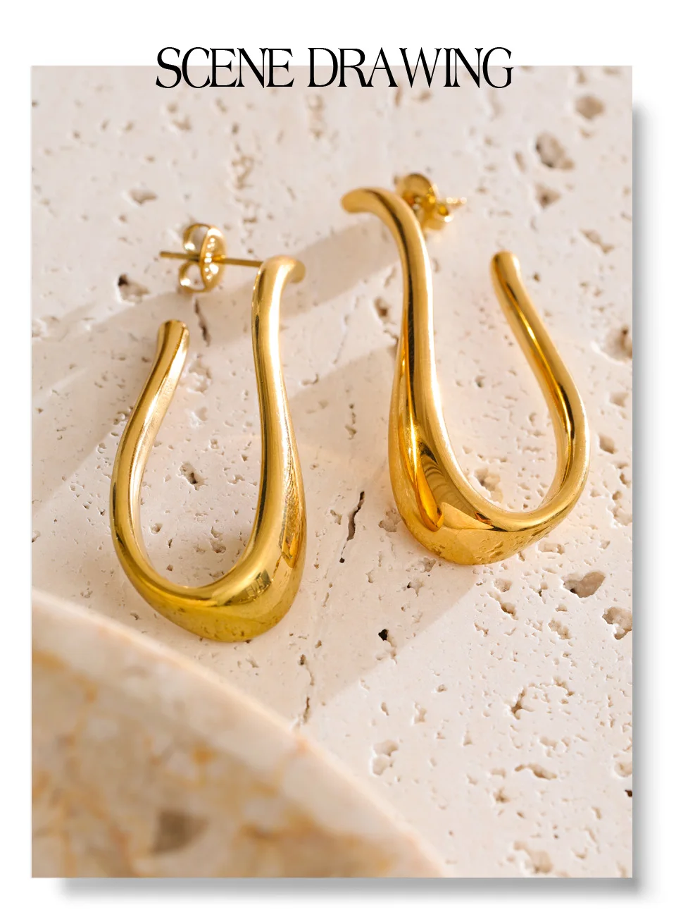 Yhpup 316L Stainless Steel Geometric Big Huggie Earrings for All Occasions Waterproof Simple Daily Casual Jewelry